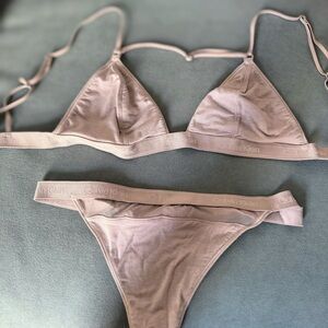 Nensi Dojaka For Calvin Klein Modern Modal-cashmere Bralette & Thong - grey